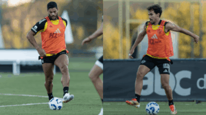 Hulk e Igor Gomes com bolsos para fora em protesto contra atrasos salariais