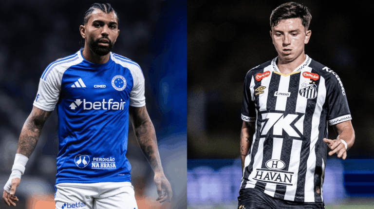 Gabigol, com camisa do Cruzeiro, e Barreal, com camisa do Santos