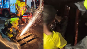 homem com perna presa em bueiro