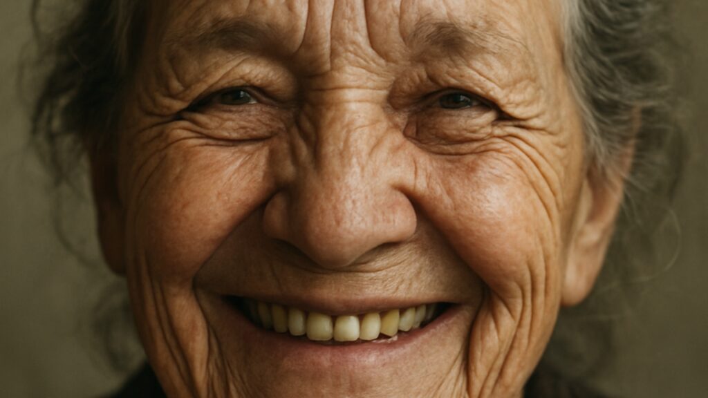 Uma senhora de idade, sorrindo