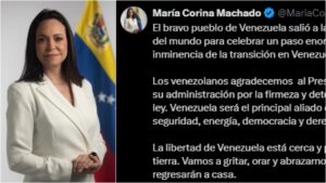 Tuíte feito pela líder da oposição da Venezuela