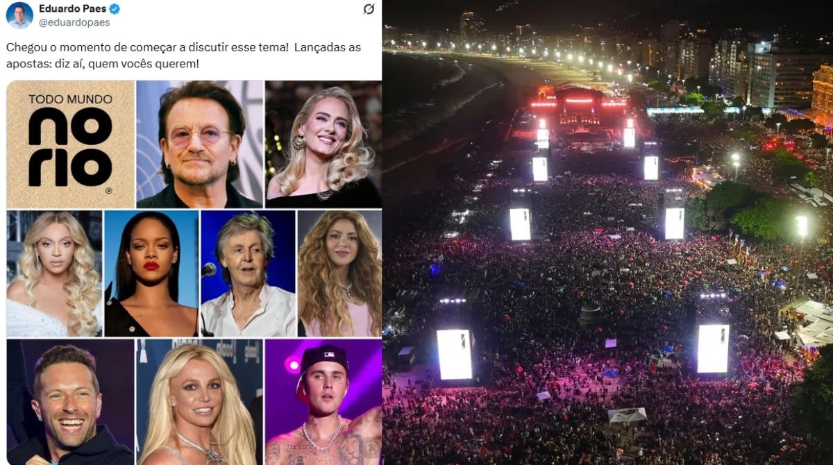 Na última edição do "Todo mundo no Rio", Lady Gaga foi a escolhida para se apresentar na praia de Copacana. (Foto: reprodução/X/Eduardo Paes e Fabio Motta/Divulgação)