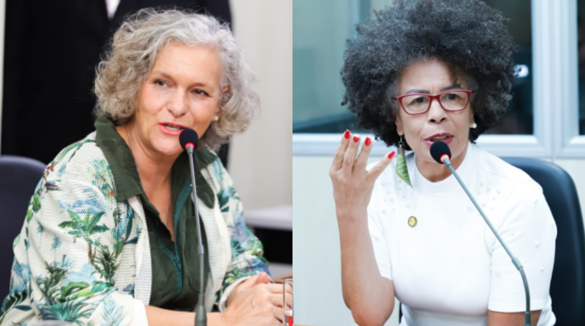 Cida Falabella e professora Nara