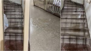 Água na escadaria do Maletta