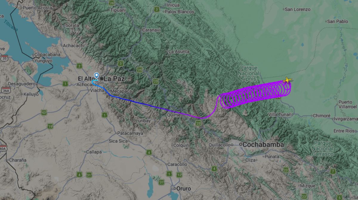 Piloto e copiloto morreram após jato executivo cair em área de floresta na Bolívia. (Foto: Reprodução/FlightRadar24)