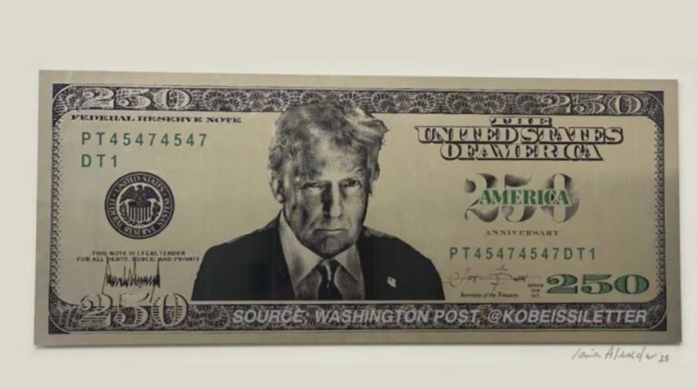 Trump pode se tornar a primeira pessoa viva em uma cédula de dólar em mais de 150 anos. (Foto: Reprodução/X/Interesting AF)