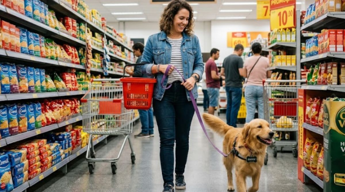 Vereadores de Belo Horizonte aprovam mudança em lei para permitir circulação de animais em hipermercados. (Foto: Produção de IA)