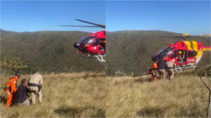 bombeiros resgatando idoso em trilha em brumadinho