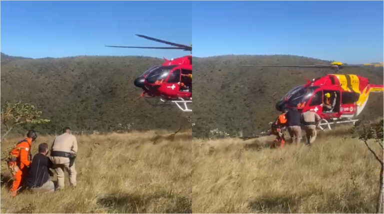 bombeiros resgatando idoso em trilha em brumadinho