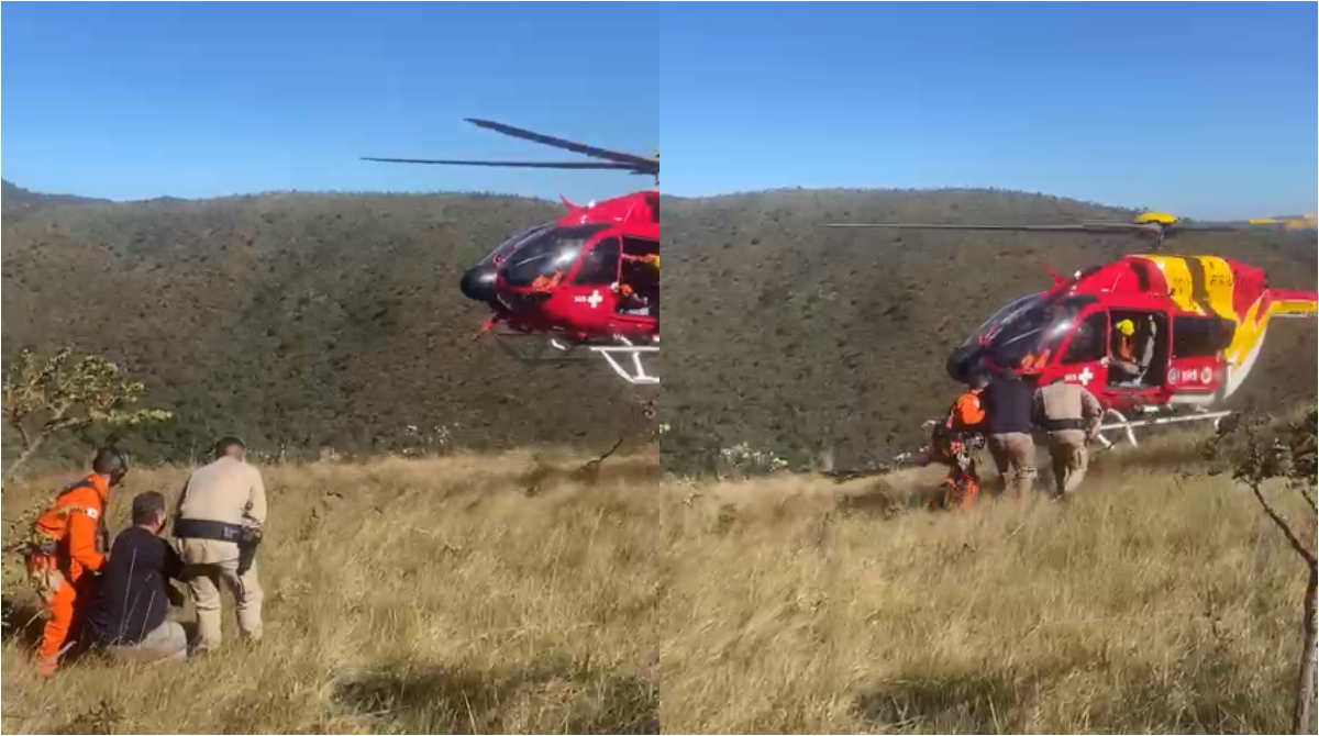 bombeiros resgatando idoso em trilha em brumadinho
