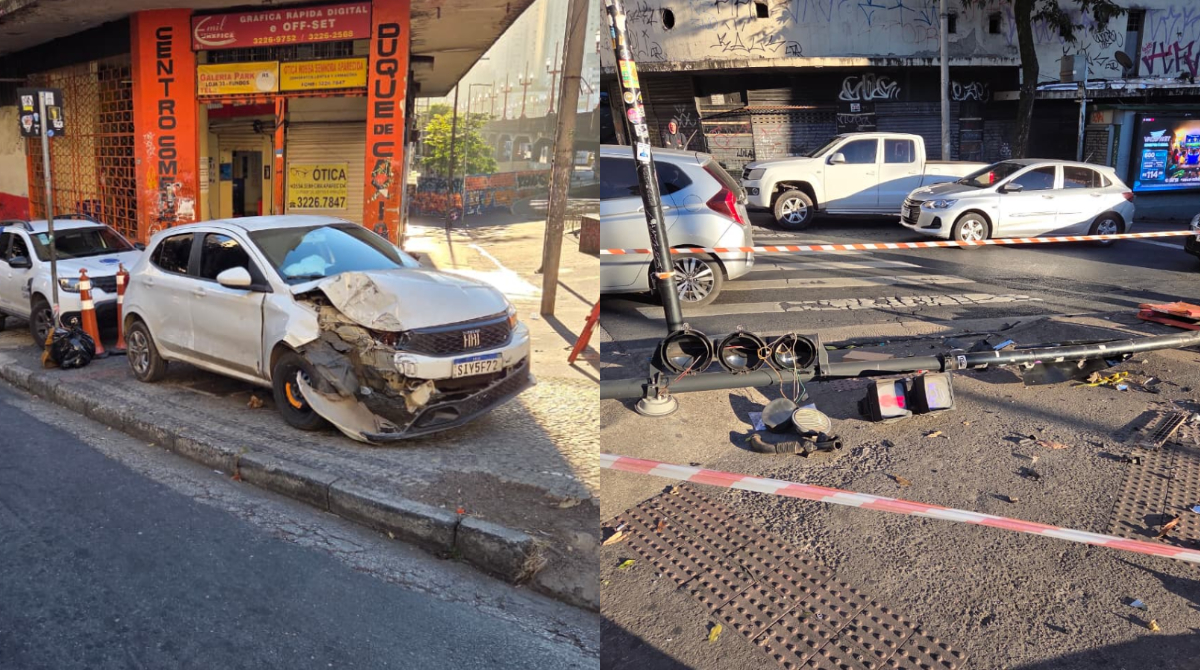 motorista derruba semáforo