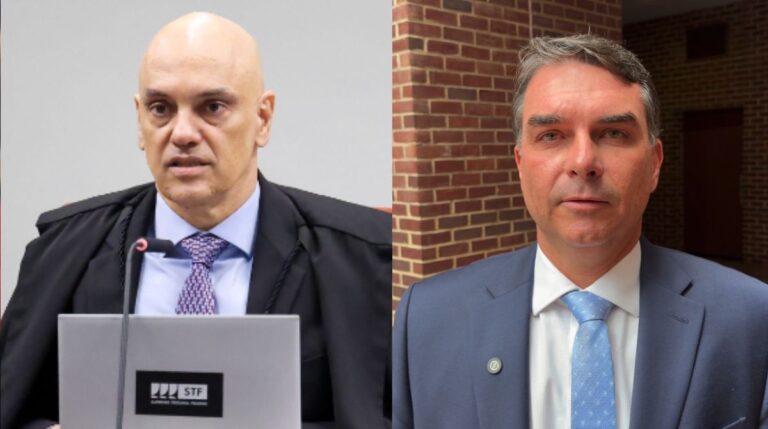 Flávio Bolsonaro depõe à PF no dia 28 de julho após determinação de Alexandre de Moraes. (Foto: Reprodução/STF/X)