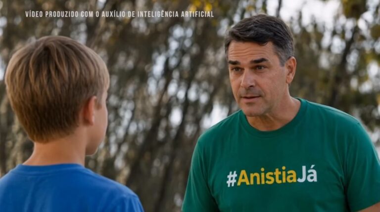 Flávio Bolsonaro copia vídeo de Neymar com IA e promove encontro do ‘eu criança’ com ‘eu presidente’