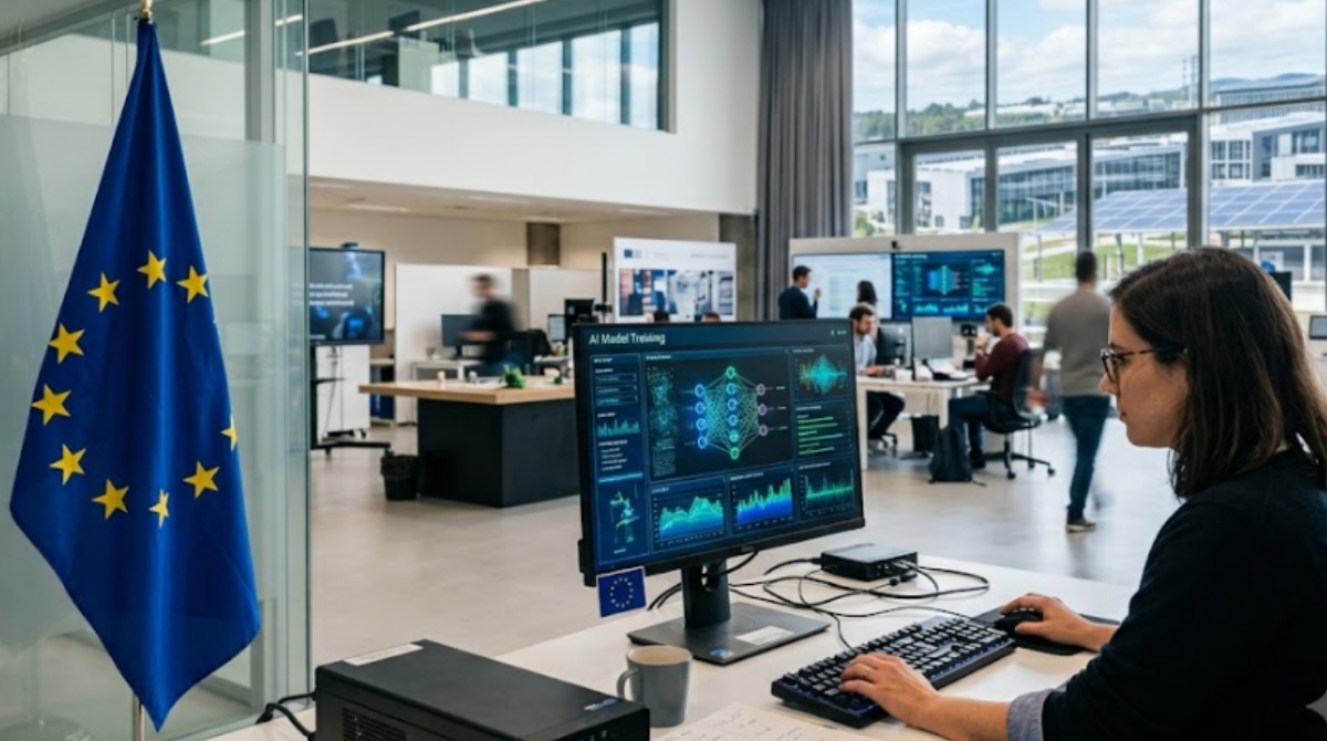 União Europeia investe € 10 bilhões em gigafábricas de IA com suporte da Nvidia e AMD. (Foto: Gerada por IA)