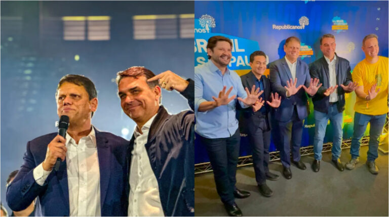 tarcísio e flávio bolsonaro na convenção do partido republicanos