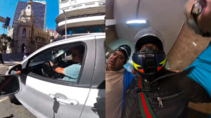 Motociclista abre caminho trânsito