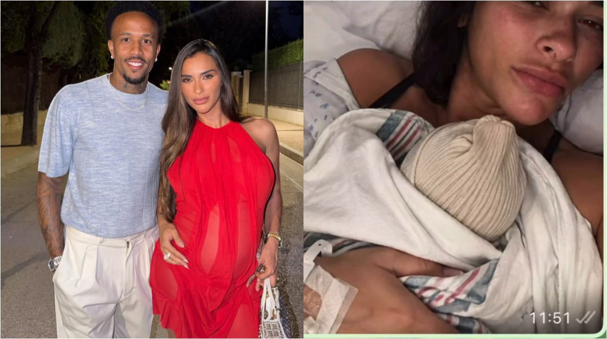 éder e tainá militão posando juntos para foto e montagem feita por IA por tainá simulando nascimento do filho