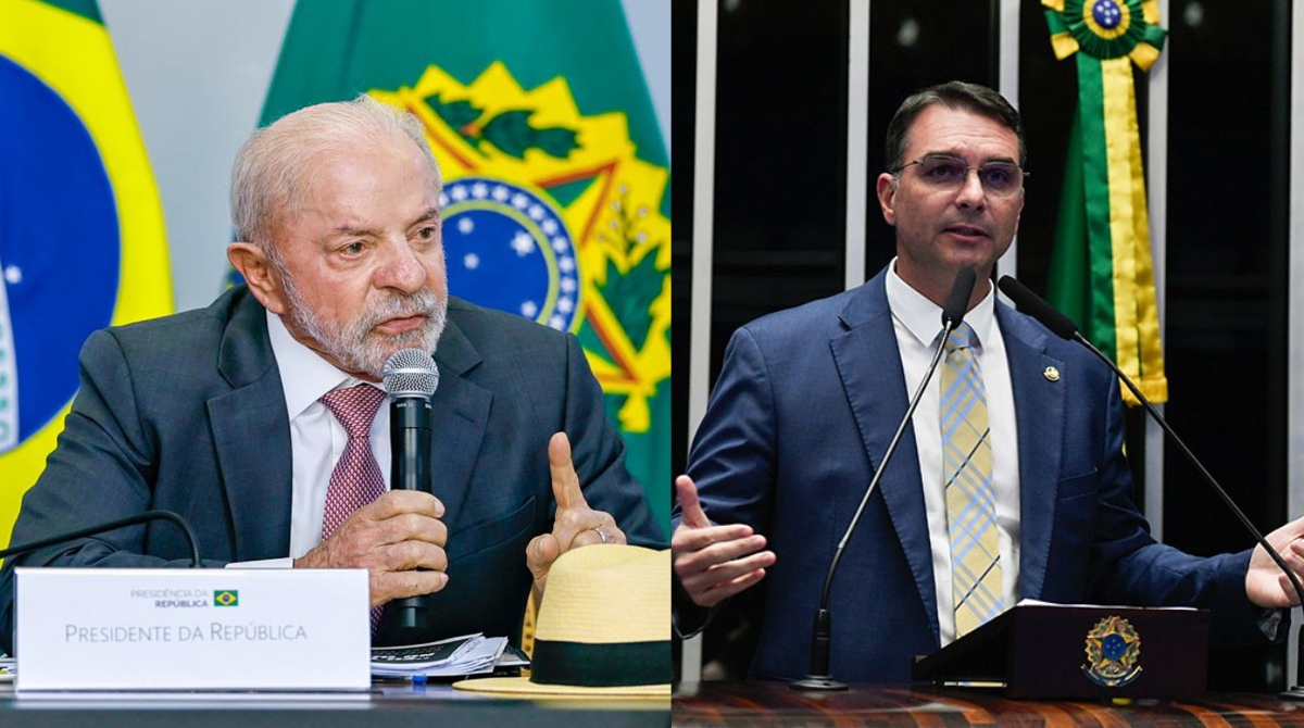 Quaest mostra Lula na frente no 1º turno e empate técnico com Flávio Bolsonaro no 2º turno. (Foto: Ricardo Stuckert/Jefferson Rudy)