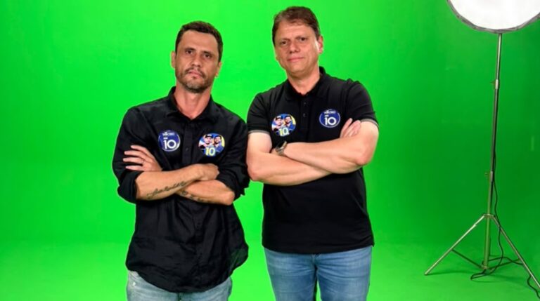 Cleitinho grava material de campanha com Tarcísio durante agenda em São Paulo