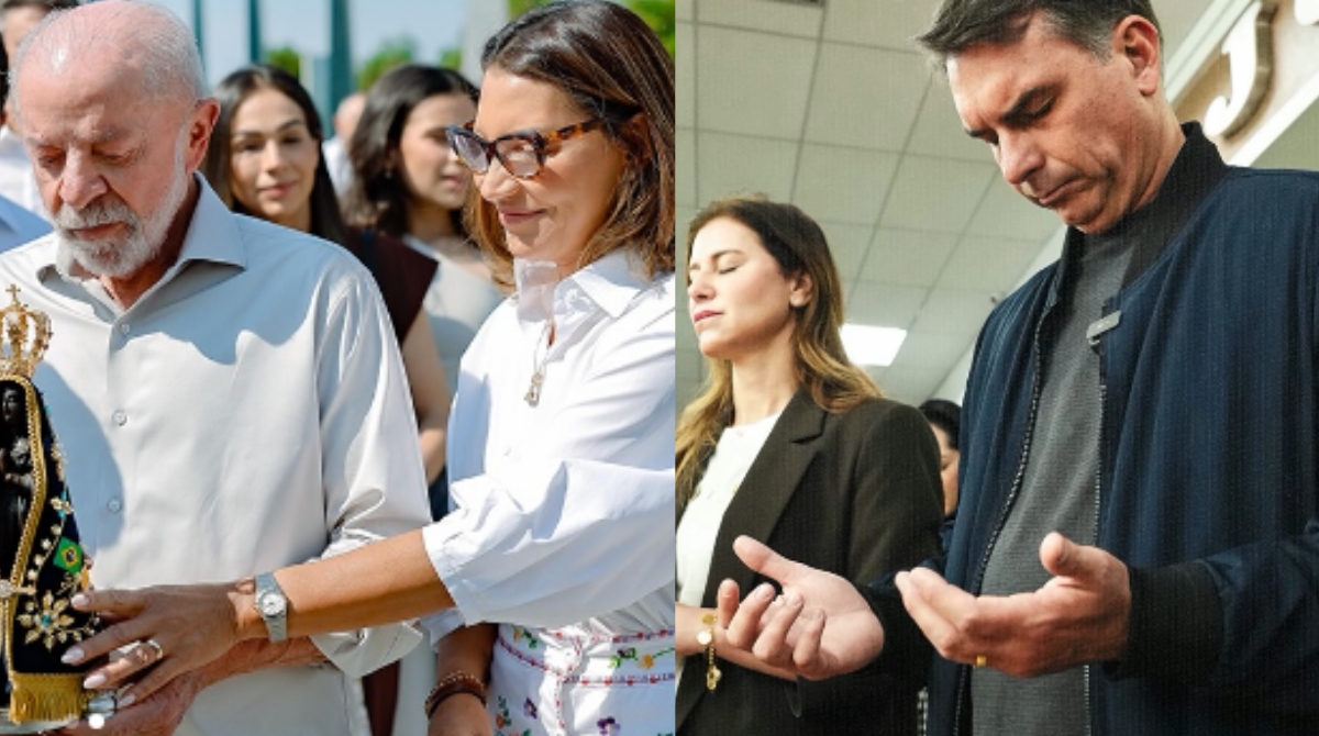 No Dia de Nossa Senhora Aparecida, Lula e Flávio Bolsonaro cumprem agendas religiosas em Brasília. (Foto: Reprodução/Instagram/Lula/Flávio Bolsonaro)