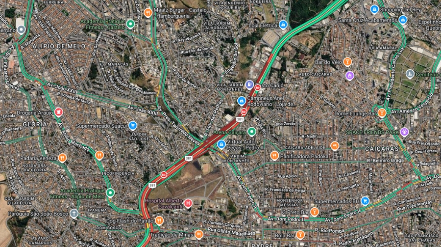 Acidente no Anel Rodoviário de BH envolve ao menos nove veículos e deixa um ferido no bairro Caiçara neste domingo de eleição. (Foto: Reprodução/Google Maps)
